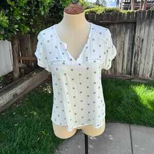 50th Street V Neck Short Sleeve Blouse With Faux Pockets Women's Petite Medium